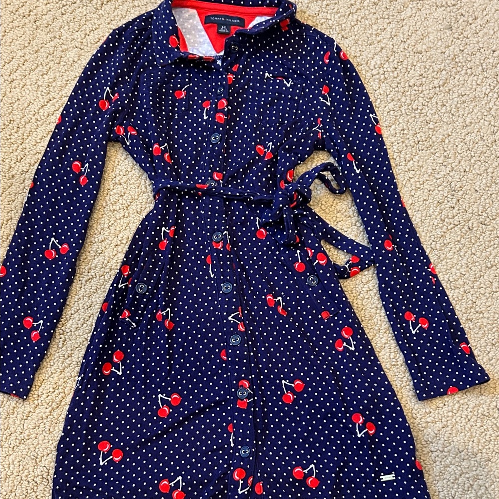 Tommy Hilfiger Navy Cherry Print Kids Dress